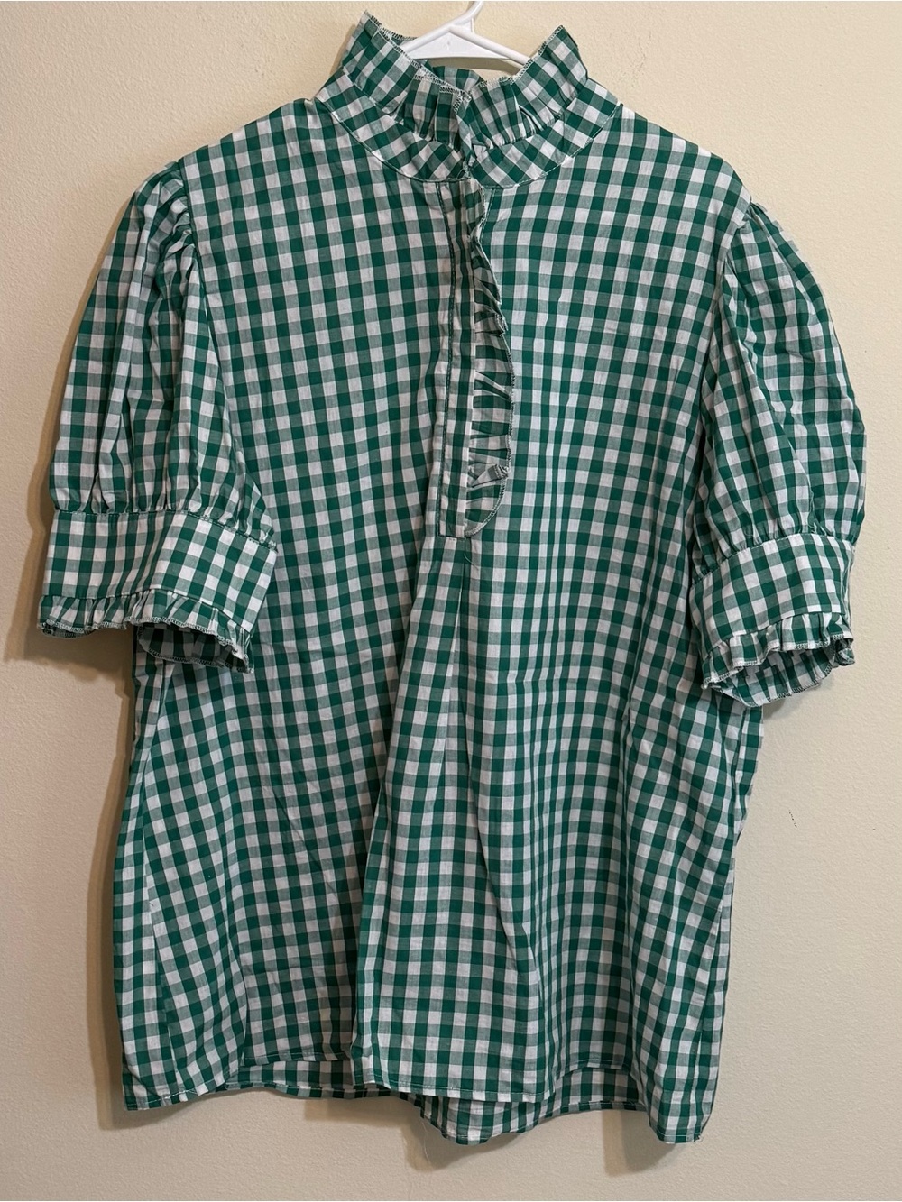 Sage Vell Women’s  Green and White Gingham Ruffle-Trim XL